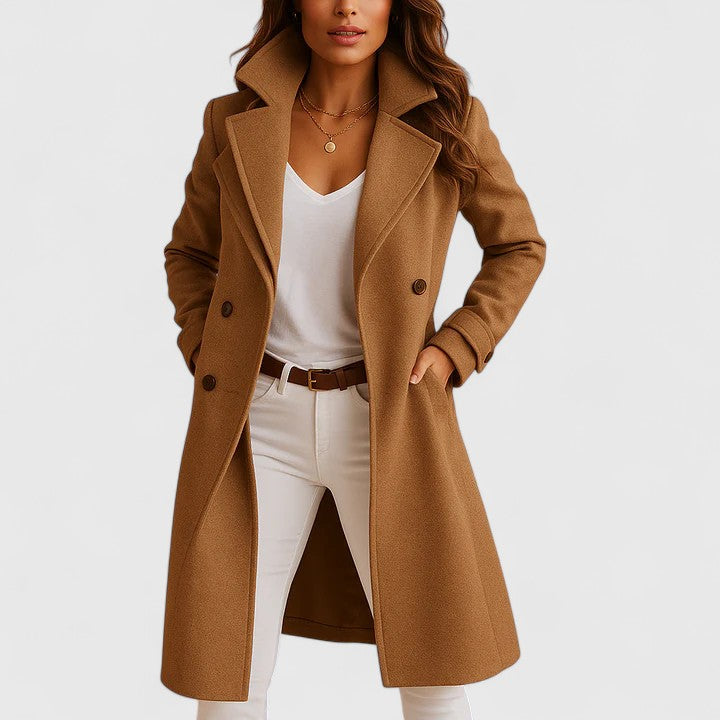 Dames Winterjas met Reverskraag Camel