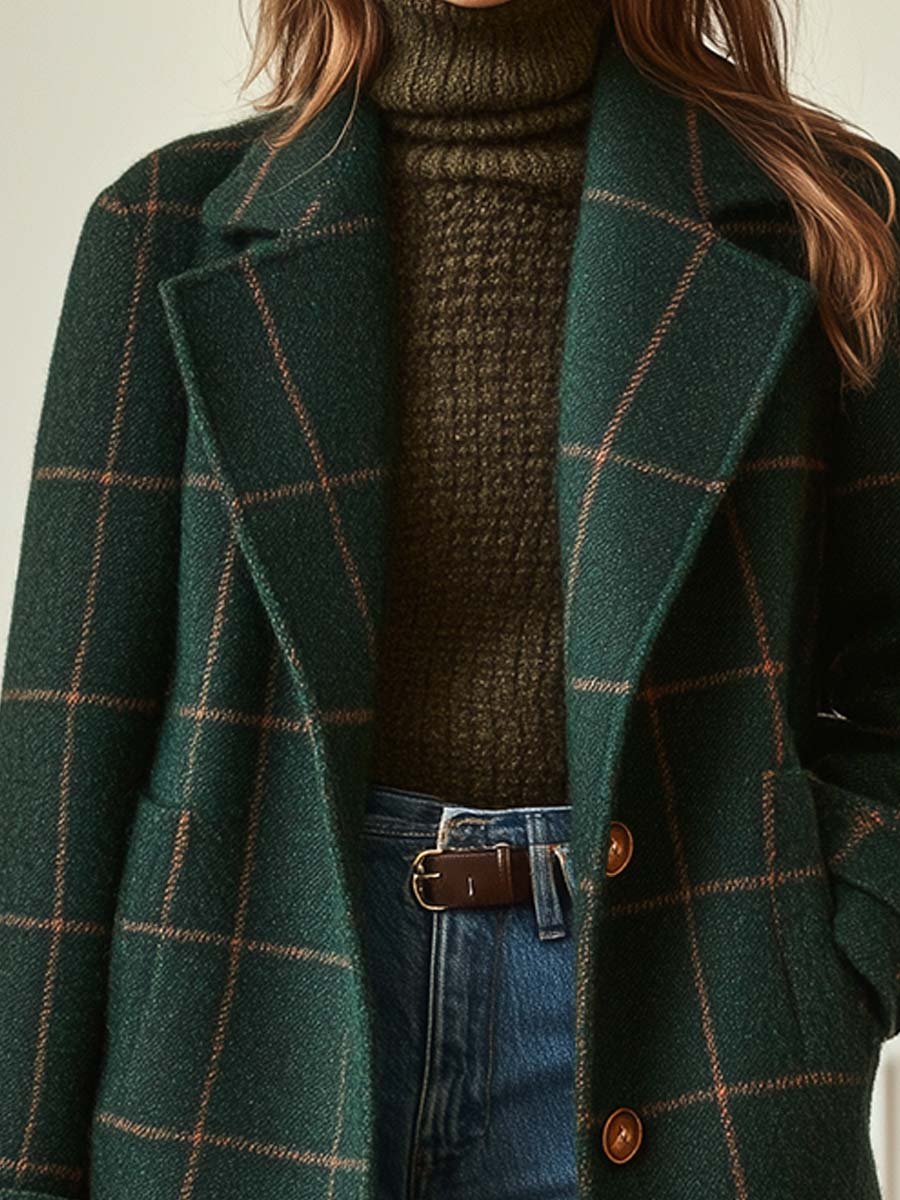 Dames Winterjas met Ruitpatroon en Reverskraag