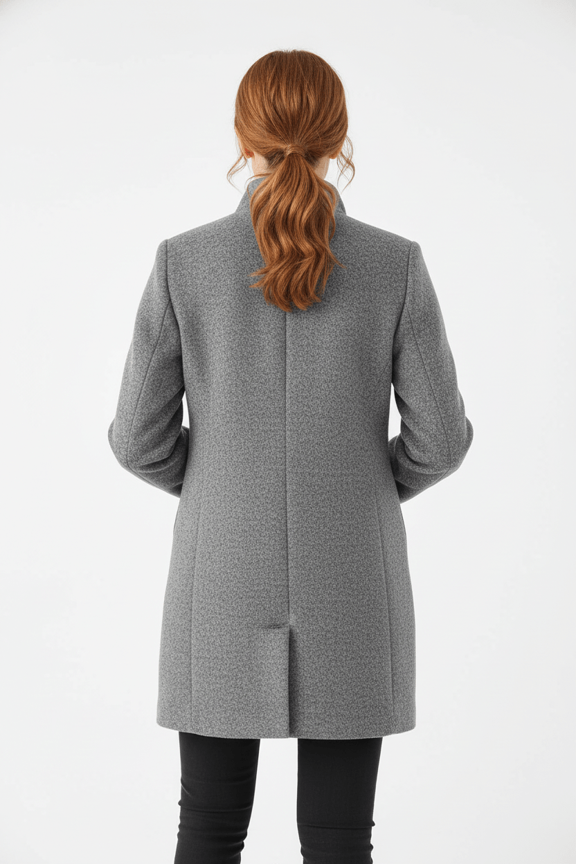 Dames Winterjas met Staande Kraag en Knoopsluiting Kniehoogte