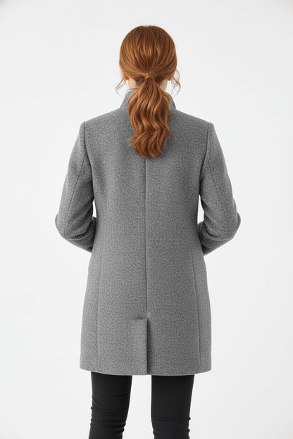 Dames Winterjas met Staande Kraag en Knoopsluiting Kniehoogte