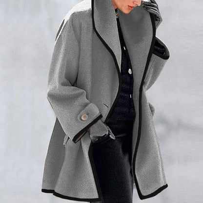 Dames Winterjas Oversized met Brede Revers en Knoopsluiting Grijs Zwart