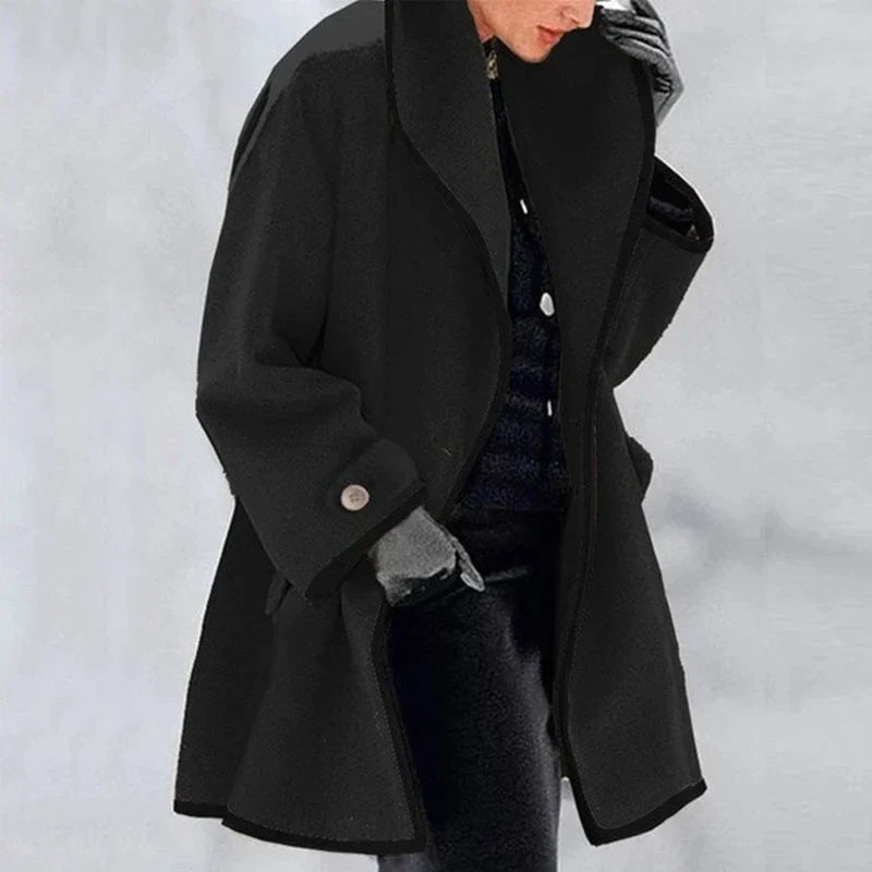 Dames Winterjas Oversized met Brede Revers en Knoopsluiting