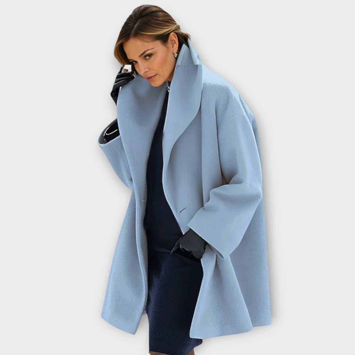Dames Winterjas Oversized met Brede Revers en Knoopsluiting Lichtblauw