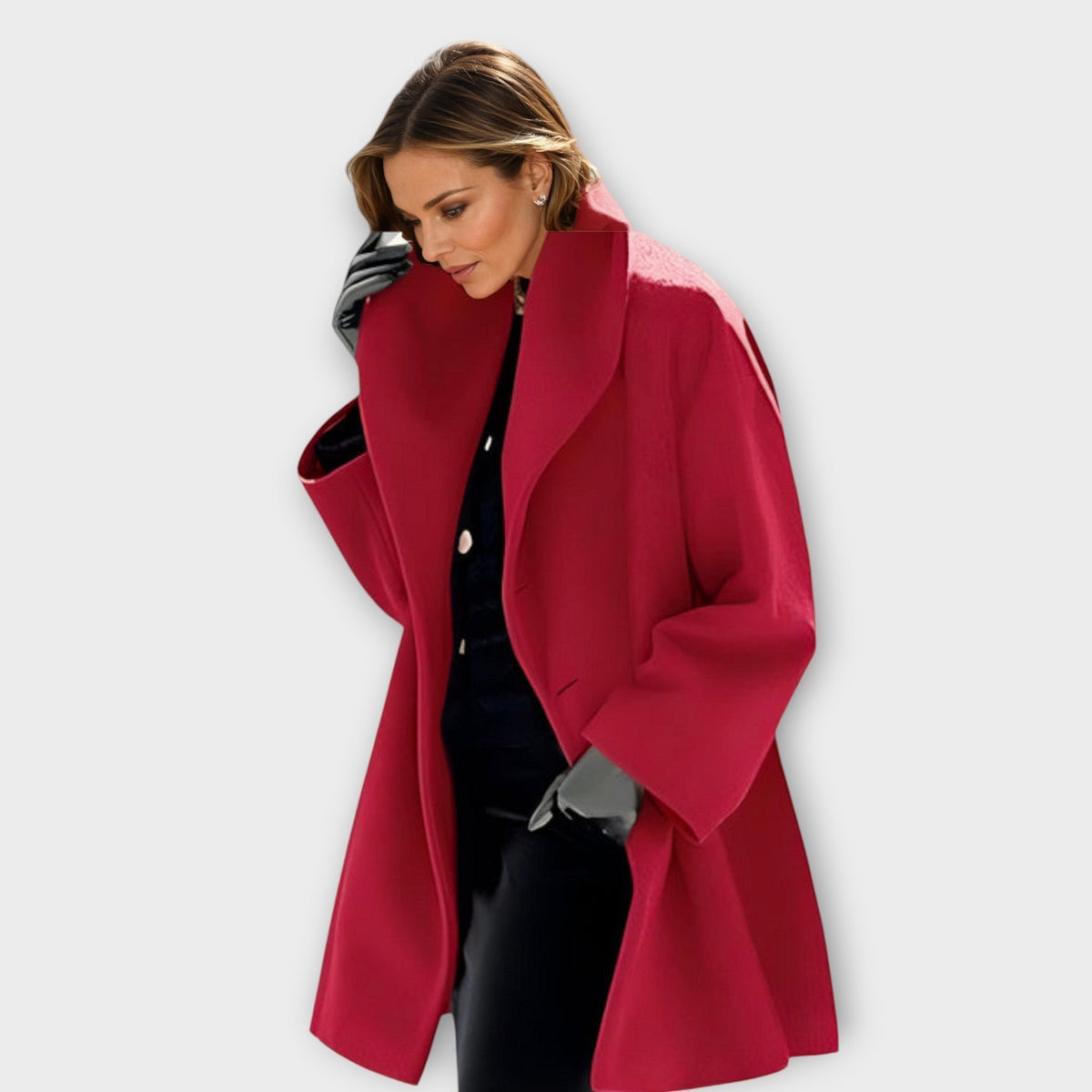 Dames Winterjas Oversized met Brede Revers en Knoopsluiting Rood