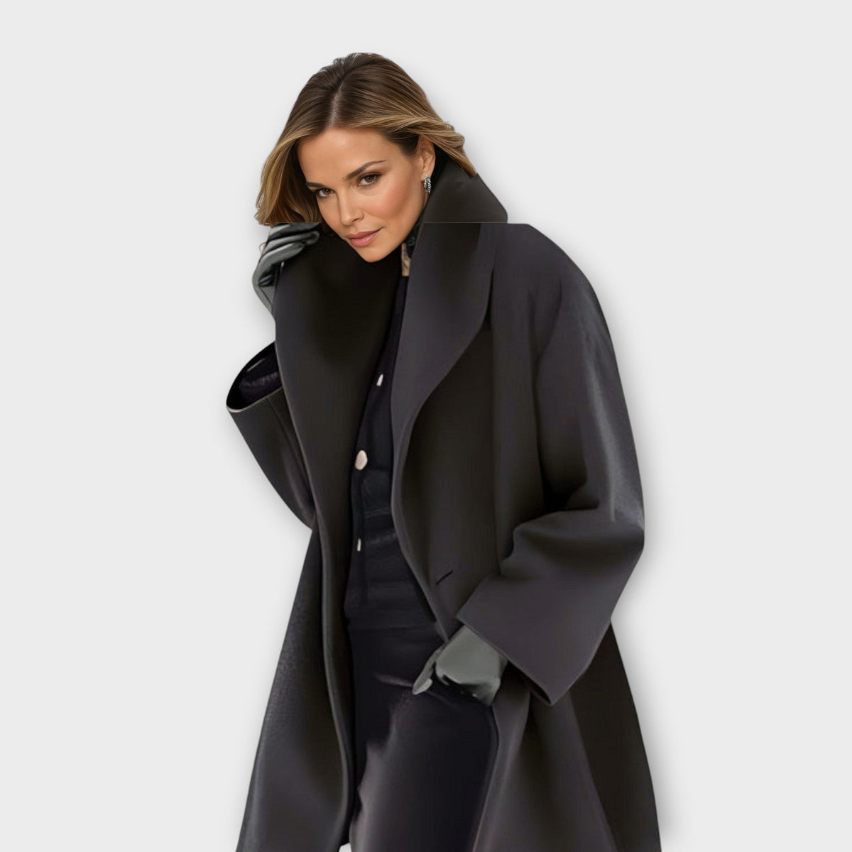 Dames Winterjas Oversized met Brede Revers en Knoopsluiting Zwart