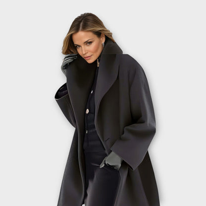 Dames Winterjas Oversized met Brede Revers en Knoopsluiting Zwart