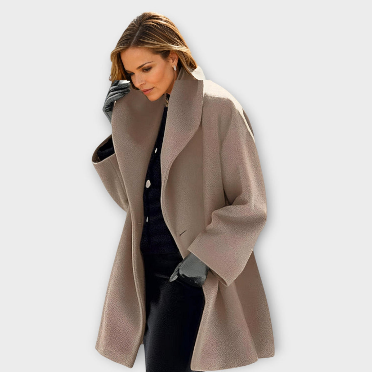 Dames Winterjas Oversized met Brede Revers en Knoopsluiting Beige