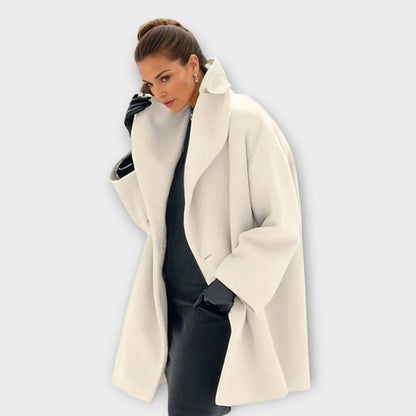 Dames Winterjas Oversized met Brede Revers en Knoopsluiting Wit