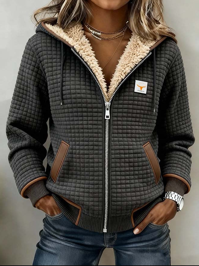 Dames Zip Hoodie met Capuchon en Sherpa Voering Grijs