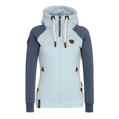 Dames Zip Hoodie met Capuchon en Trekkoord Blauw