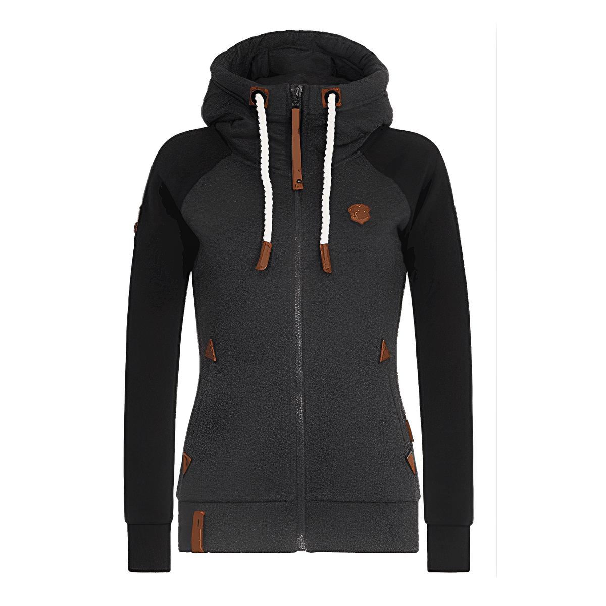 Dames Zip Hoodie met Capuchon en Trekkoord Zwart