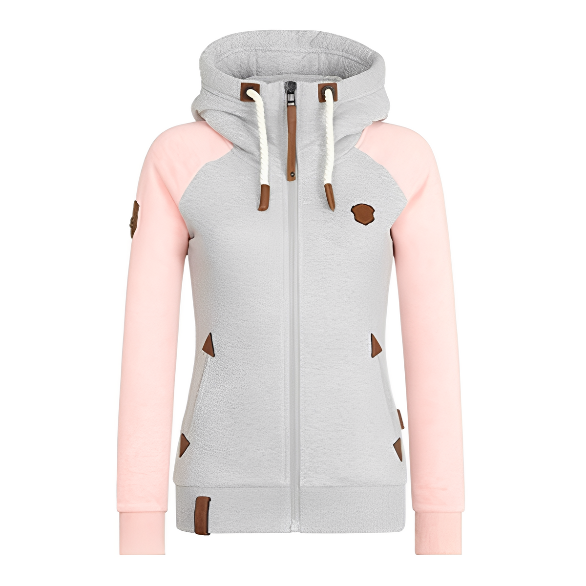 Dames Zip Hoodie met Capuchon en Trekkoord Roze
