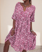 Dames Zomerjurk met Bloemenprint, V-hals en Korte Mouwen