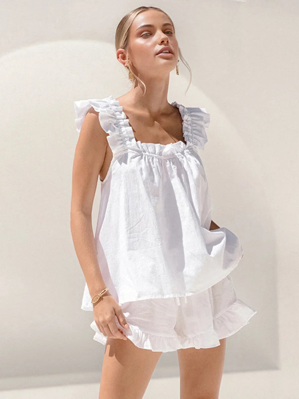 Dames Zomerset Mouwloze Top met Volants en Short