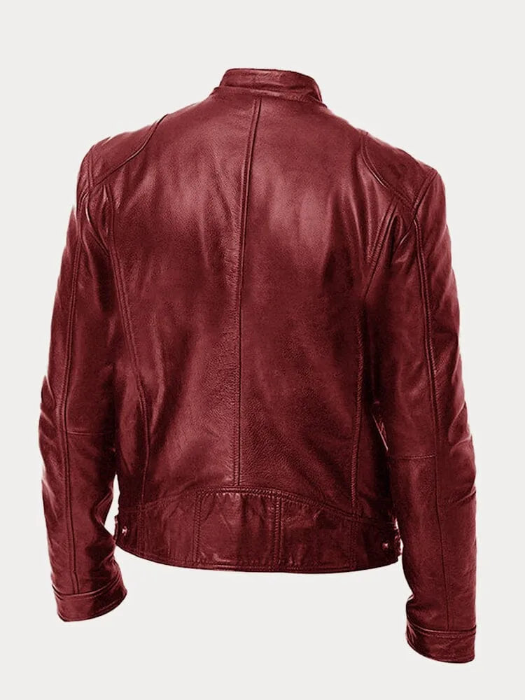 Heren Biker Jacket met Staande Kraag en Ritssluiting