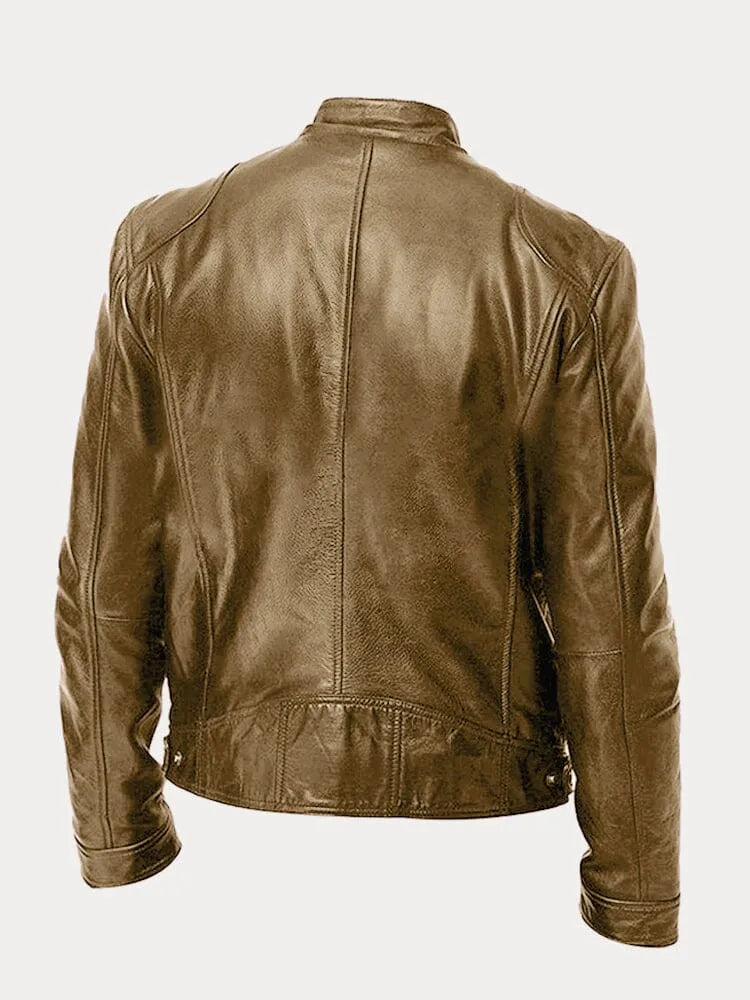 Heren Biker Jacket met Staande Kraag en Ritssluiting