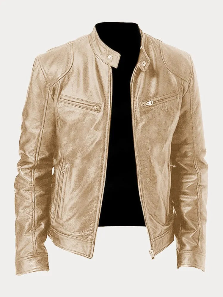 Heren Biker Jacket met Staande Kraag en Ritssluiting Goud