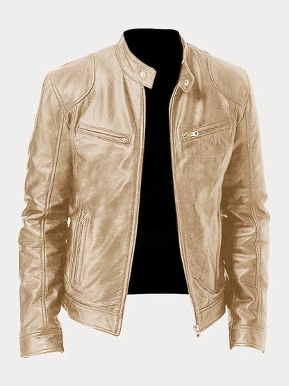 Heren Biker Jacket met Staande Kraag en Ritssluiting Goud