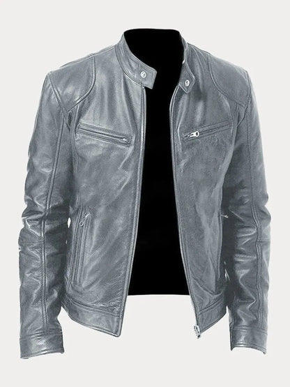 Heren Biker Jacket met Staande Kraag en Ritssluiting Grijs