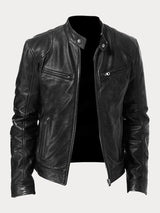Heren Biker Jacket met Staande Kraag en Ritssluiting