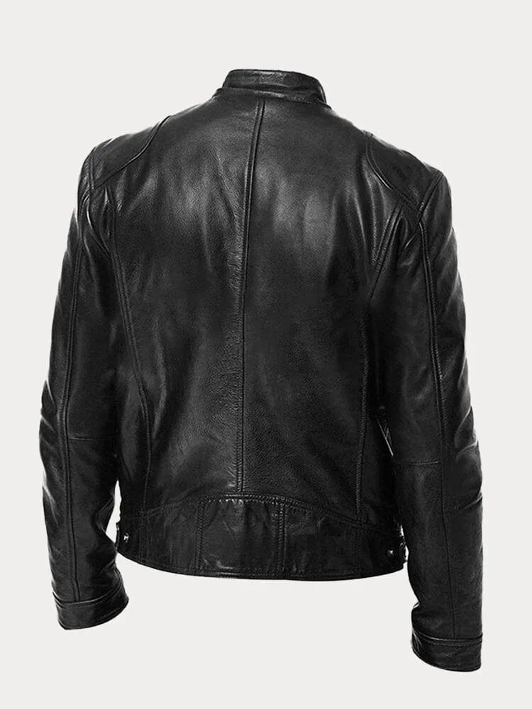 Heren Biker Jacket met Staande Kraag en Ritssluiting