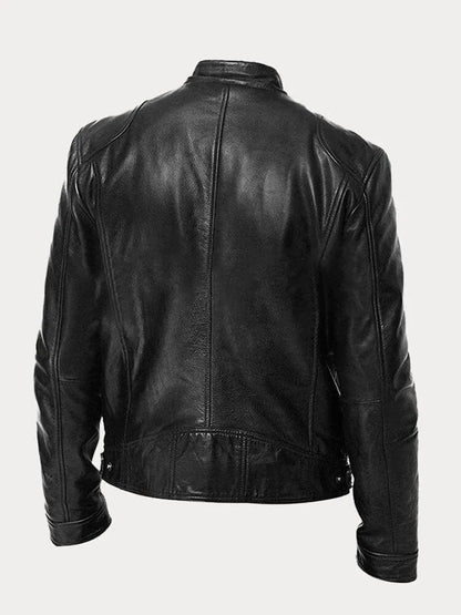 Heren Biker Jacket met Staande Kraag en Ritssluiting