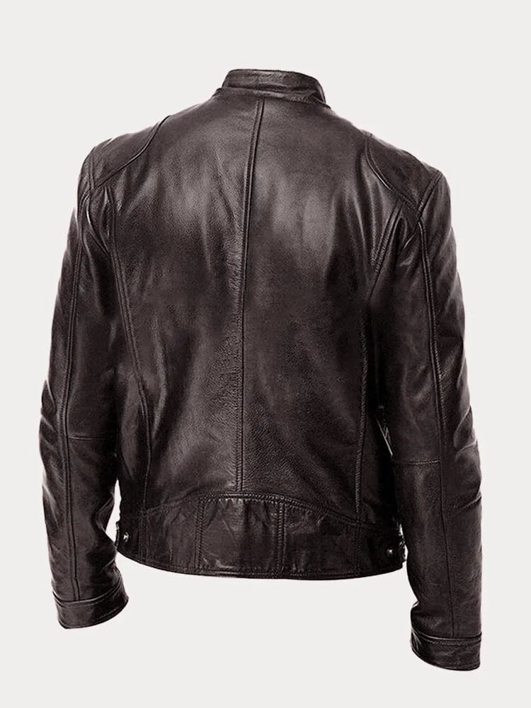 Heren Biker Jacket met Staande Kraag en Ritssluiting