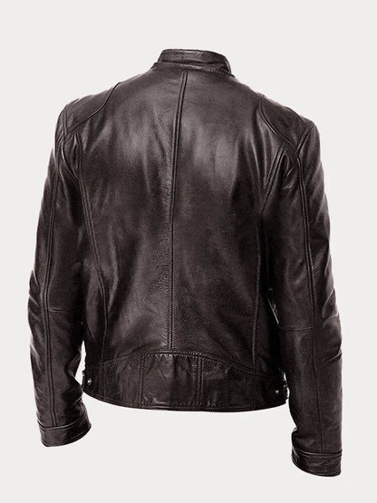 Heren Biker Jacket met Staande Kraag en Ritssluiting