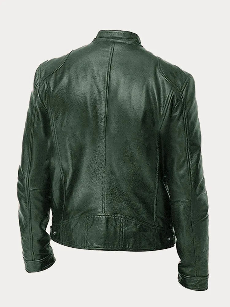 Heren Biker Jacket met Staande Kraag en Ritssluiting