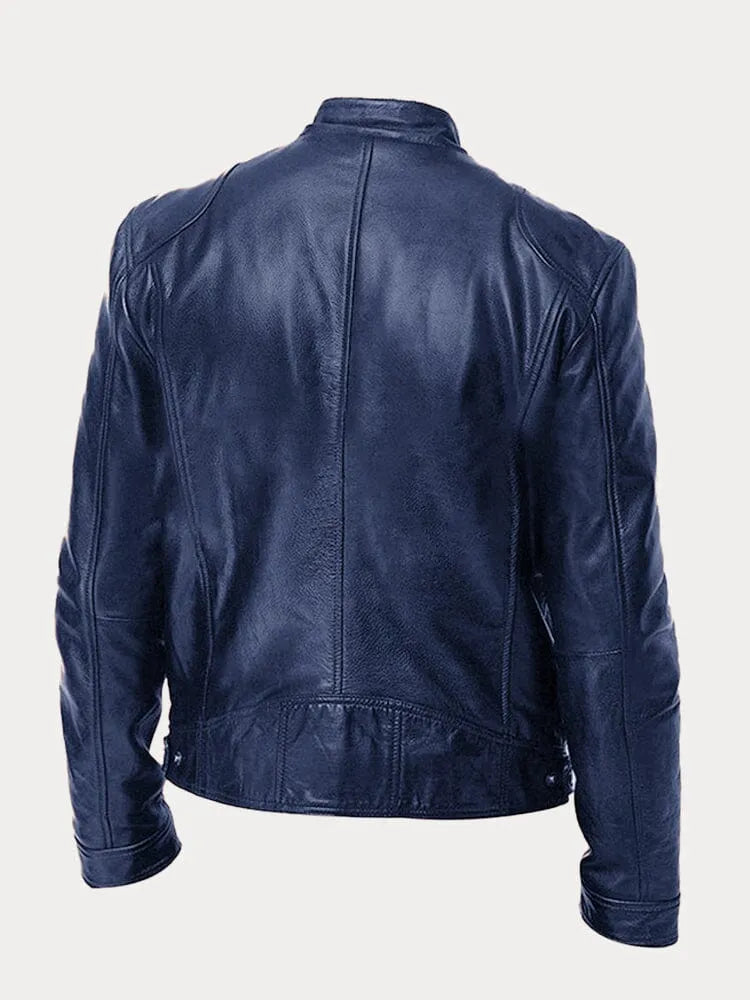 Heren Biker Jacket met Staande Kraag en Ritssluiting