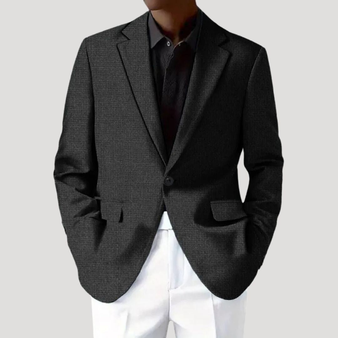 Heren Blazer met Getailleerde Pasvorm en Revers Kraag Zwart