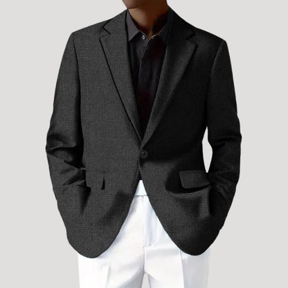 Heren Blazer met Getailleerde Pasvorm en Revers Kraag Zwart