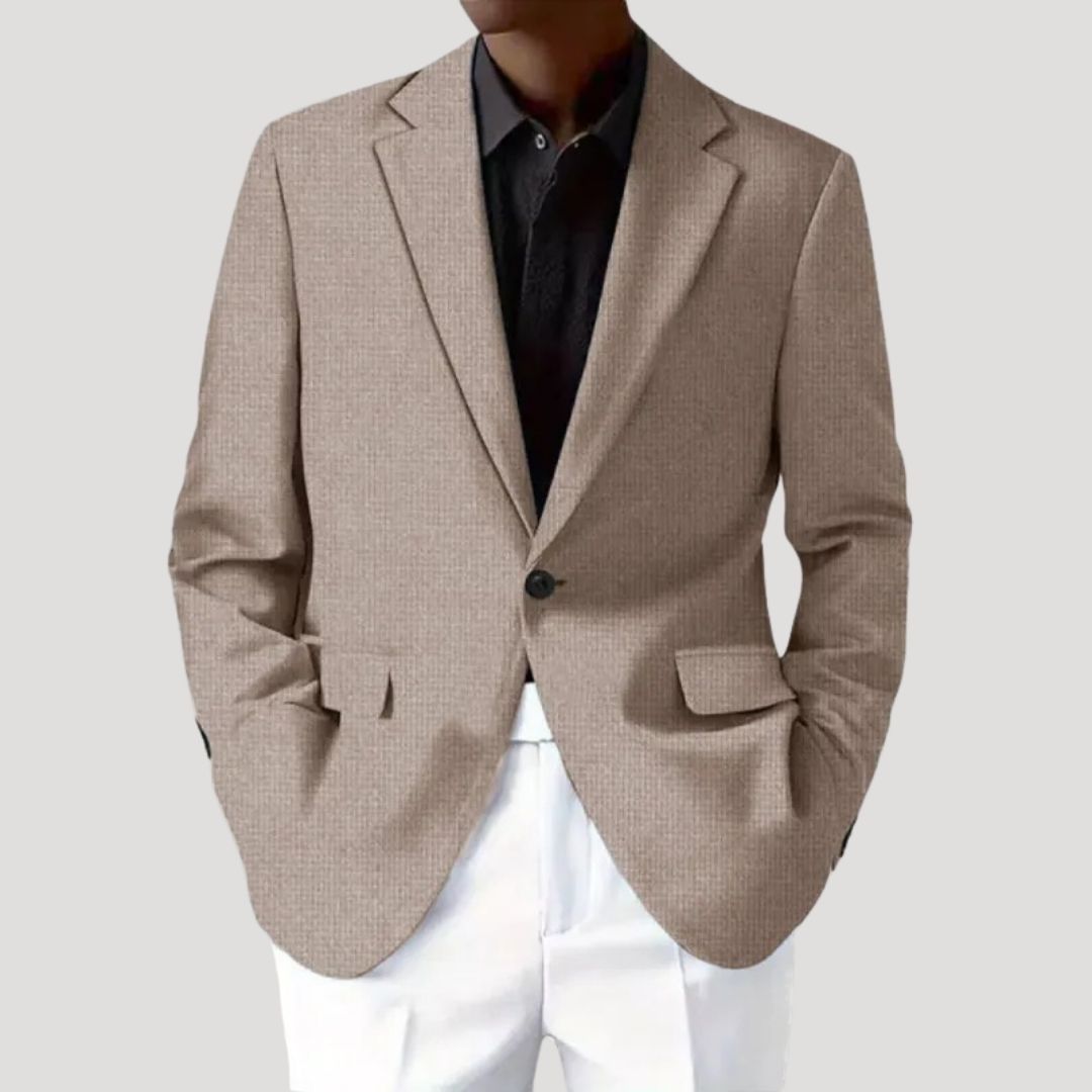 Heren Blazer met Getailleerde Pasvorm en Revers Kraag Beige