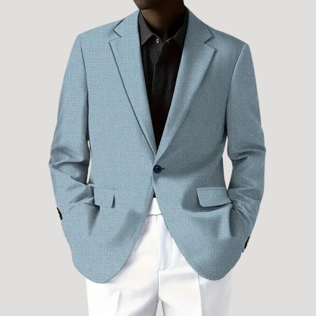 Heren Blazer met Getailleerde Pasvorm en Revers Kraag Lichtblauw