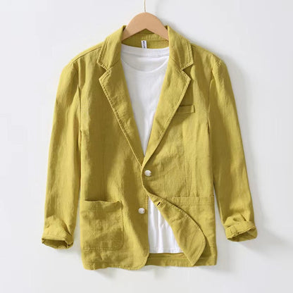 Heren Blazer met Revers en Knoopsluiting Regular Fit Geel