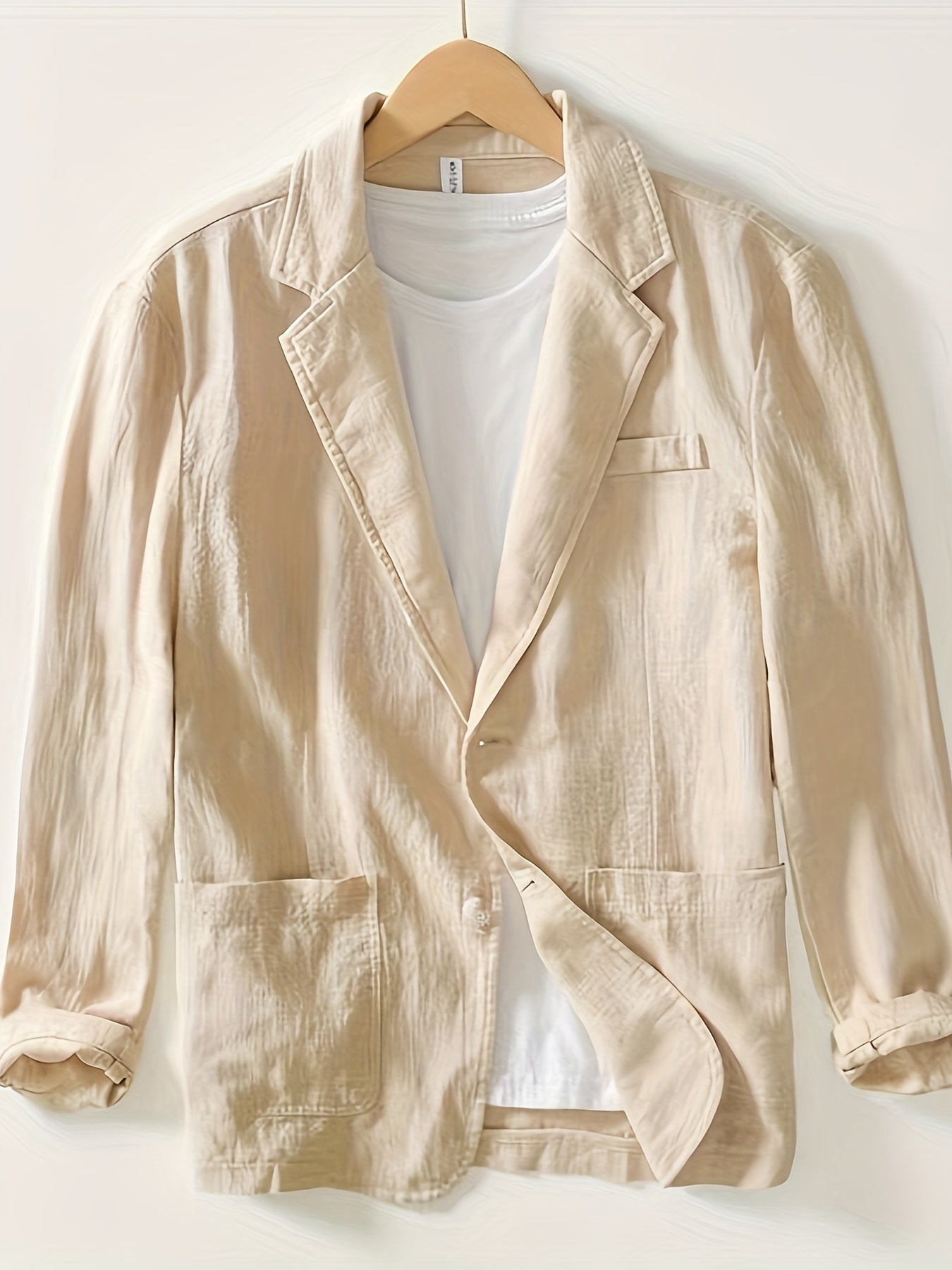 Heren Blazer met Revers en Knoopsluiting Regular Fit Beige