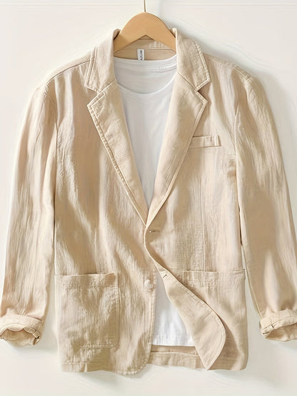 Heren Blazer met Revers en Knoopsluiting Regular Fit Beige