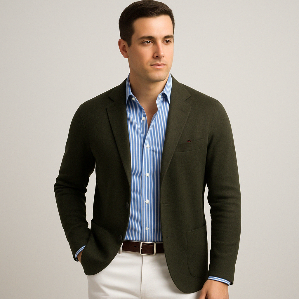 Heren Blazer met Reverskraag, Klepzakken en Lange Mouwen Donkergroen