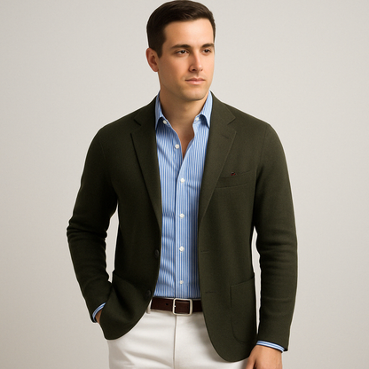 Heren Blazer met Reverskraag, Klepzakken en Lange Mouwen Donkergroen