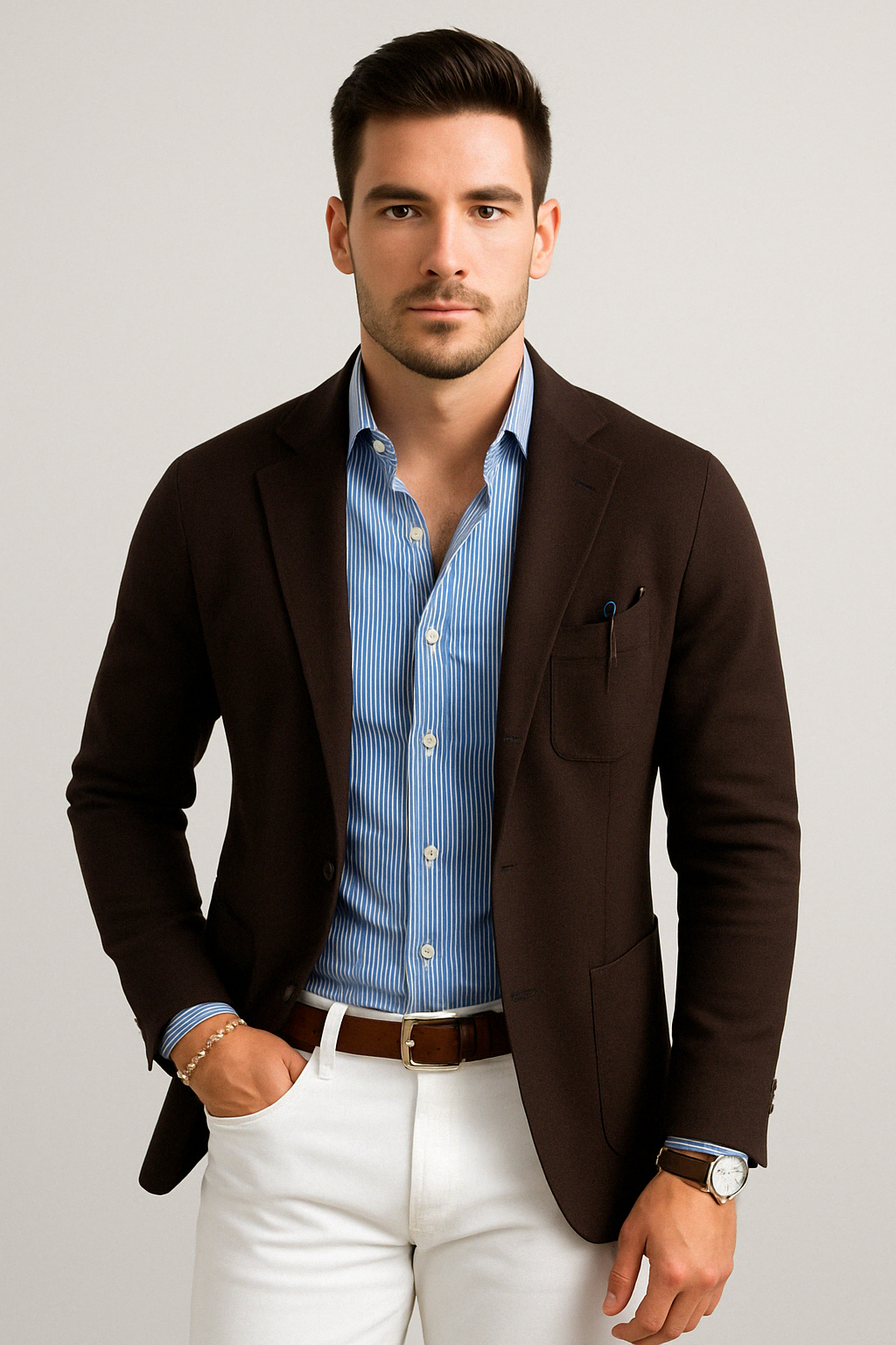 Heren Blazer met Reverskraag, Klepzakken en Lange Mouwen Bruin