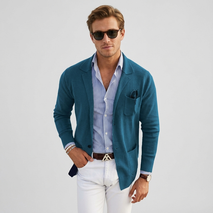 Heren Blazer met Reverskraag, Klepzakken en Lange Mouwen Blauw