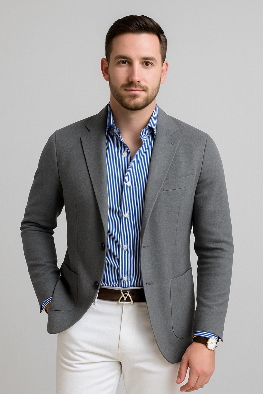 Heren Blazer met Reverskraag, Klepzakken en Lange Mouwen Grijs