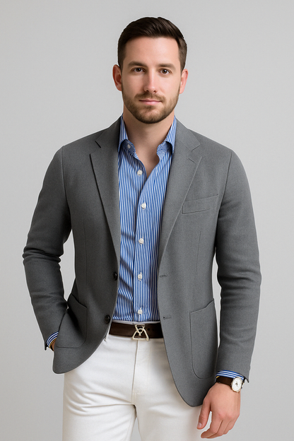 Heren Blazer met Reverskraag, Klepzakken en Lange Mouwen Grijs