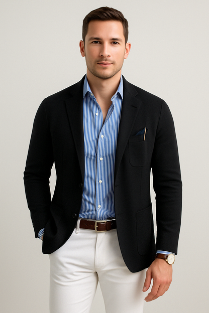Heren Blazer met Reverskraag, Klepzakken en Lange Mouwen Zwart