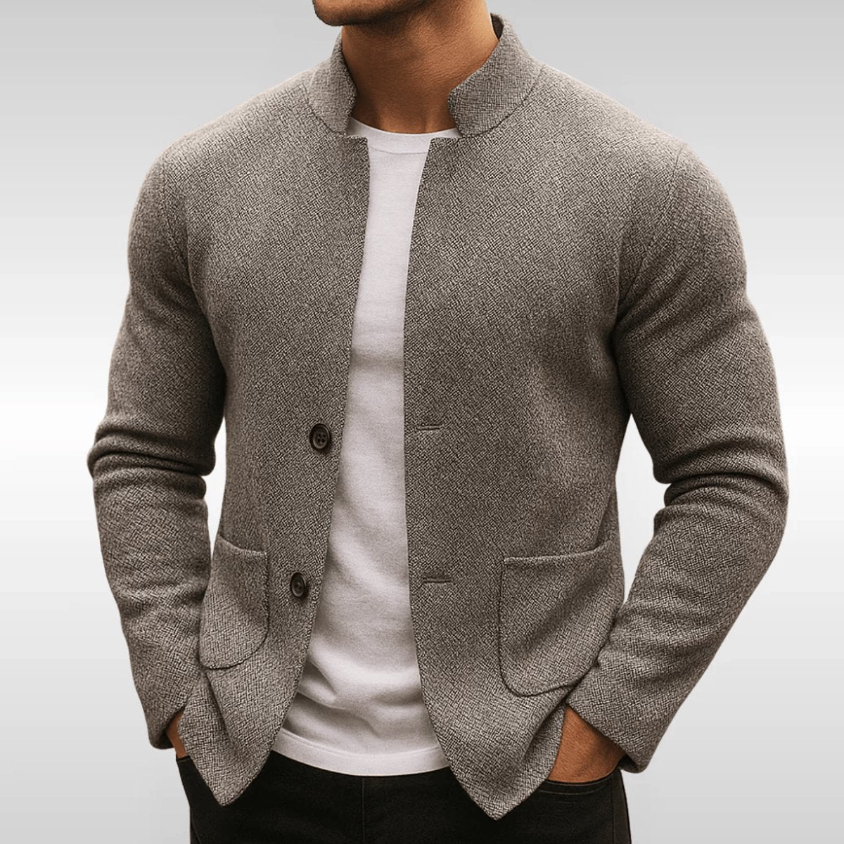 Heren Blazer met Staande Kraag en Knoopsluiting Grijs