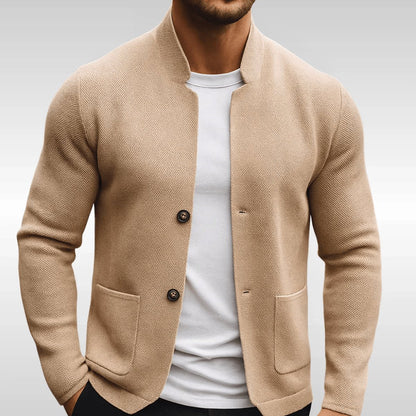 Heren Blazer met Staande Kraag en Knoopsluiting Beige