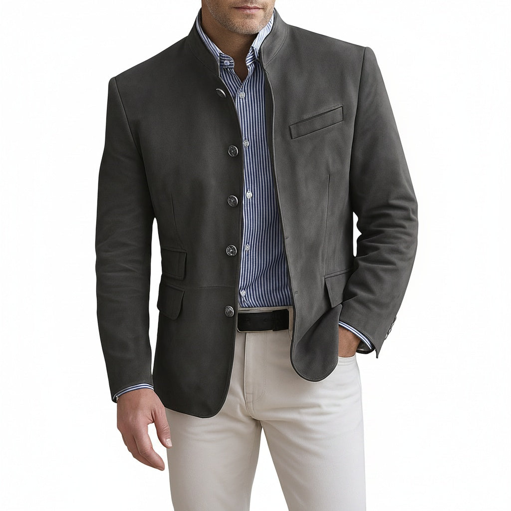 Heren Blazer met Staande Kraag en Knoopsluiting Slim Fit