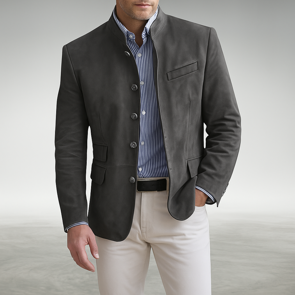 Heren Blazer met Staande Kraag en Knoopsluiting Slim Fit Grijs