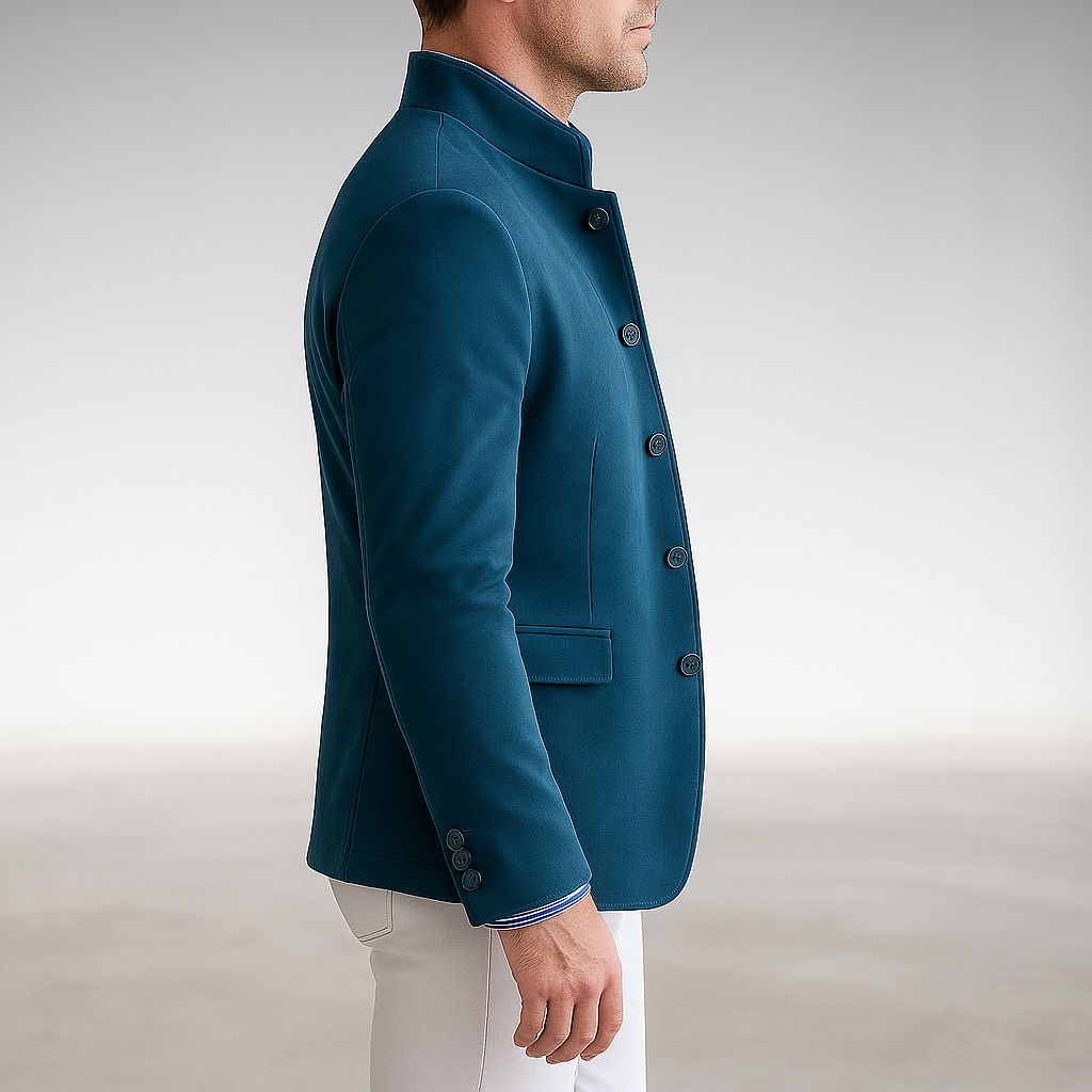 Heren Blazer met Staande Kraag en Knoopsluiting Slim Fit