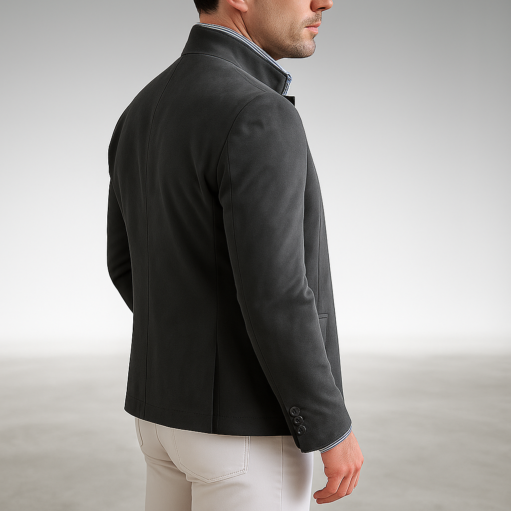 Heren Blazer met Staande Kraag en Knoopsluiting Slim Fit